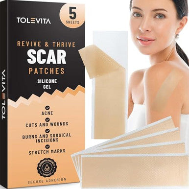 Tolevita Silicone Scar Patches Silicone Gel Sheets For Scars Acne Surgery Keloid Scar Removal And Stretch Marks Gentle Scar Care And Fading 5 Sheets