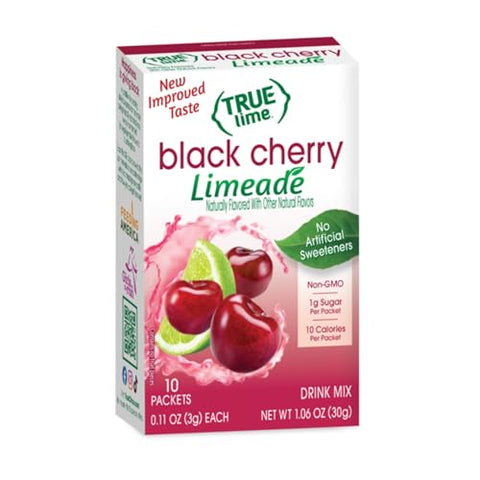 True Citrus TRUE LIME Black Cherry Limeade Drink Mix (10 Packets) No Artificial Sweeteners Low Calorie Water Flavor Packets & Water Enhancer with Stevia