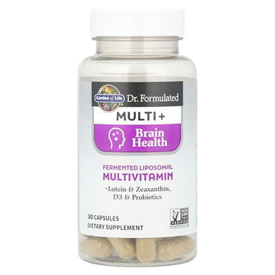 Garden Of Life Dr Formulated Multi Brain Health Fermented Liposomal Multivitamin Lutein & Zeaxanthin Vitamin D3 & Probiotics - Memory & Focus Support Digestive & Immune Health 30 Capsules
