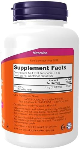 Now Foods Supplements Vitamin C Crystals (Ascorbic Acid) Powder Antioxidant Protection 8Ounce