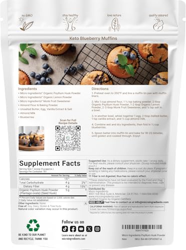 Micro Ingredients Organic Psyllium Husk Powder 2Lbs (32Oz) Daily Soluble Fiber Supplement India Origin Non-Gmo Keto Friendly Vegan