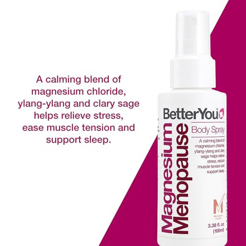 Betteryou Menopause Body Spray - Magnesium Chloride Spray For Menopause Relief - With Ylang Ylang And Clary Sage - Muscle And Sleep Support 3.38 Oz