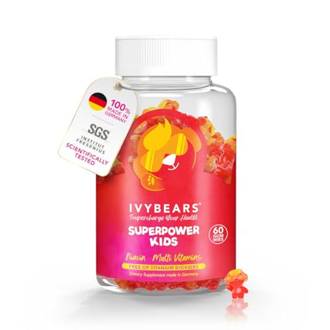 IvyBears Superpower Kids Multivitamin Gummies for Immune Support Strengthen Children's Immune Systems with Vitamins C D2 B6 A Fully Natural BerryFlavored GermanMade Daily Supplement