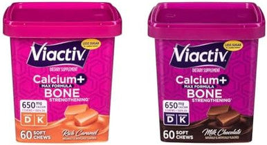 Viactiv Calcium +Vitamin D3 Supplement Soft Chews Caramel & Calcium +Vitamin D3 Supplement Soft Chews Milk Chocolate 60 Chews - Calcium Dietary Supplement For Bone Health