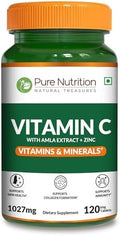 Pure Nutrition Vitamin C With Amla Extract and Zinc Supplement 1027Mg 120 Veg Tabs Immune Support Supports Skin and Bone Health