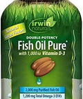 Irwin Naturals Doublepotency Fish Oil Pure 60 Liquid Softgels 2000 Mg Purified Fish Oil With Vitamin D3 (30 Total Servings)
