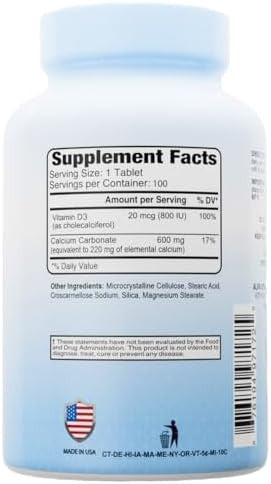 Calcium 600Mg + D3 Dietary Supplement By Alfa Vitamins Promotes Healthy Bones Healthy Teeth Healthy Heart Healthy Nervous System 100 Tablets