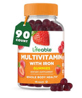 Lifeable Multivitamin with Iron for Adult 13 Essential Vitamins and Minerals for Men and Women Great Tasting Naturally Sourced Berry Flavor Vegetarian NonGMO 90 Gummies
