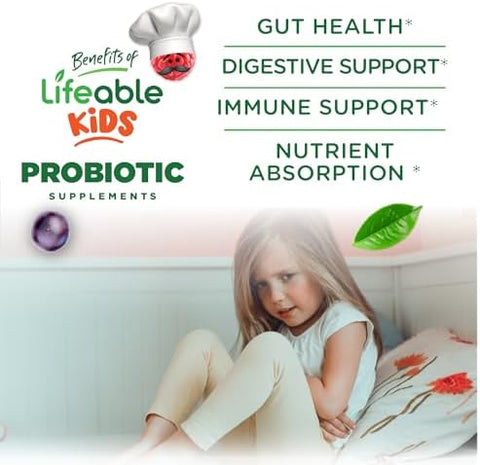 Lifeable Sugar Probiotics With Prebiotics Fiber For Kids " Great Tasting Natural Flavor Gummy Supplement " Keto Friendly Probiotic Chewable " 90 Gummies
