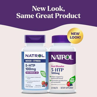 Natrol 5-Htp 100 Mg Fast Dissolve Supplement Supports A Balanced Mood Serotonin Production And General Well-Being 30 Mixed Berry Tablets Up To A 30 Day Supply