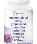 Micro Ingredients Resveratrol Nad Complex 3000Mg For Women & Men 240 Veggie Capsules Nmn Supplement Alternative 11-In-1 Blend With Nad Quercetin Moringa Berberine Grape Seed & Oregano