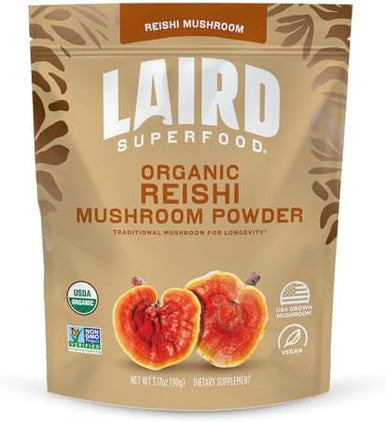 Laird Superfood Organic Reishi Mushroom Powder For Immune Support And Stress Relief 3.17 Oz. Bag Pack Of 1