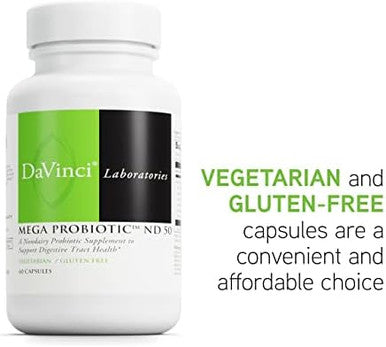 Davinci Labs Mega Probiotic Nd 50 Nondairy Probiotic Supplement With Prebiotic Fiber Digestive & Immune Health Support Gut Support With Beneficial Bacteria 60 Vegetarian Capsules
