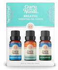 Gurunanda Breathe Essential Oil Set 3-Pack Aromatherapy Oils For Diffusers Massages & Diy Recipes Peppermint Eucalyptus & Breath Easy 100 Pure Natural & Undiluted (3 X 0.34 Fl Oz)