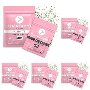 Flat Tummy Tea " 2Step 4 Week Program " Detox Tea To Boost Energy & Reduce Bloating All Natural Detox Cleanse W/ Green Tea Lemon Balm Dandelion Fennel & More Digestion Support