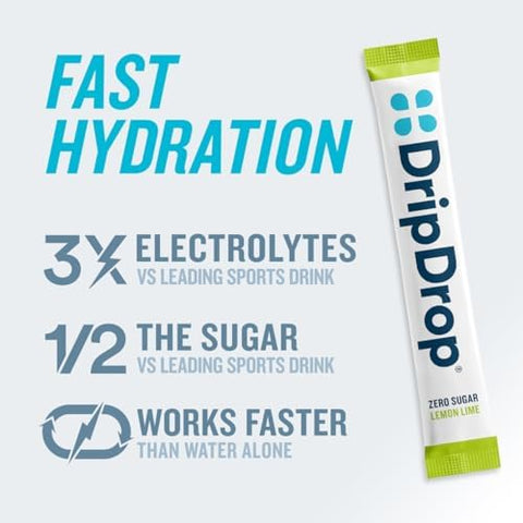 Dripdrop Hydration Electrolyte Powder Packets Lemon Lime & Passion Fruit Zero Sugar Bundle 64 Count