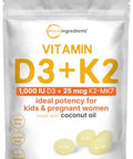 Micro Ingredients Vitamin D3 1000 Iu K2 Mk-7 25 Mcg 300 Softgels Virgin Coconut Oil 2-In-1 Bone Immune & Heart Support Easy To Swallow Non-Gmo