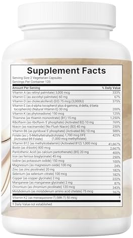 Micro Ingredients Methylated Bariatric Multivitamin With 45Mg Iron For Women and Men 240 Veggie Capsules 23In1 Essential Vitamins With D3 K2 Zinc and More No Fillers NonGmo