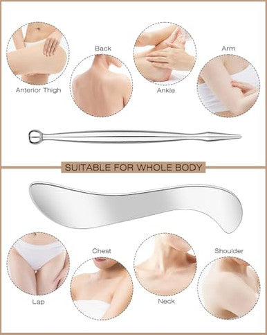 Eraeleph 2 In 1 Acupressure Pen And Scraper Set Stainless Steel Muscle Scraper Tool Body Gua Sha Tool For Physical Therapy Deep Tissue Massage Myofascial Release Tool