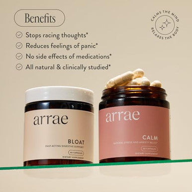 Arrae Calm Cortisol Manager 60 Stress and Panic Relief Capsules Mood Support Supplement w L Theanine Inositol Passionflower and Magnesium to Help You Feel Zen
