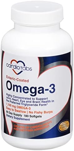 Cardiotabs Omega3 Entericcoated Fish Oil Supplements Triglyceride Form 1100 Mg Total Omega3 Fatty Acids Nondairy And Gluten Special Enteric Coated Softgels For No Fishy Burps 180 Count