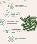 Micro Ingredients Chlorophyll Super Greens Complex 240 Veggie Capsules With Parsley Moringa Spirulina Chlorella & More Gluten-Free No Additives