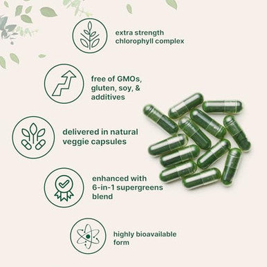 Micro Ingredients Chlorophyll Super Greens Complex 240 Veggie Capsules With Parsley Moringa Spirulina Chlorella & More Gluten-Free No Additives