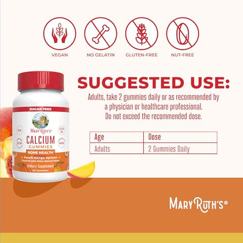 Maryruth'S Maryruth Organics Calcium Supplement Sugar Free Calcium Gummies For Women And Men Ages 14 Strong Bones And Teeth Essential Mineral Vegan Gluten Free 60 Count