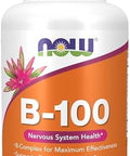 Now Foods Supplements Vitamin B100 Energy Production Nervous System Health 100 Veg Capsules