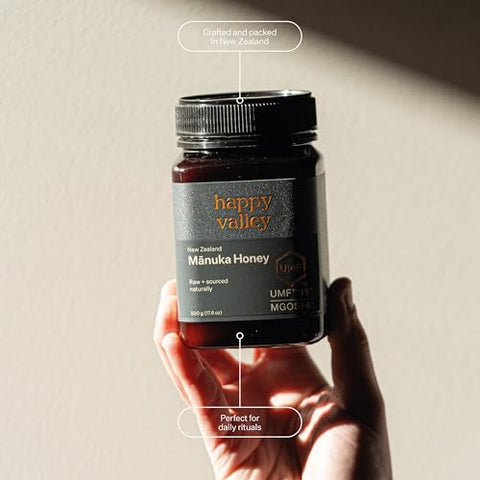 Happy Valley UMF 15+ | MGO 514+ Raw Manuka Honey Ã¢â‚¬â€œ Certified UMF, Unpasteurized, Monofloral, 500g / 17.6oz Jar | Traceable from Hive-to-Table, Immune Support, Skin & Daily Wellness Ã¢â‚¬â€œ Product of New Zealand
