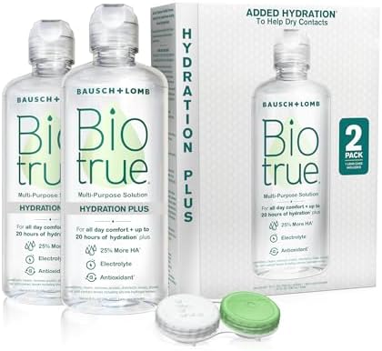 Biotrue Hydration Plus Contact Lens Solution With Lens Case Multipurpose Solution For Soft Lenses Hydrates With Hyaluronan Cleans Clears And Disinfects For Allday Comfort 10 Fl Oz (Pack Of 2)