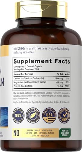 Carlyle Calcium Magnesium Zinc 300 Caplets Vegetarian, Non-Gmo, Gluten Supplement