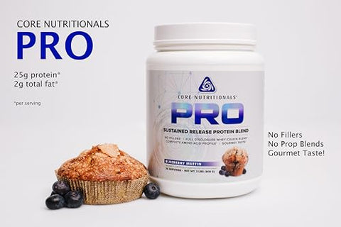 Core Nutritionals Pro Sustained Release Protein Blend Digestive Enzyme Blend 25G Protein 2G Carb 27 Servings (Blueberry)