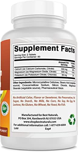 Best Naturals Calcium Magnesium Potassium 120 Tablets Nongmo & Gluten