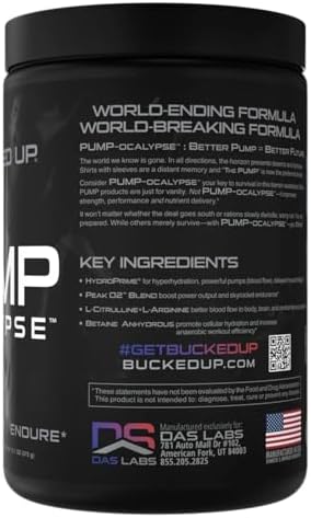 Bucked Uppump-Ocalypse Blueberry Pomegranate Nitric Oxide L Arginine Supplement Citrulline Malate Glycerpump Ultimate N.O. Booster Lean Muscle Support Blood Flow Vascularity Hydration Endurance