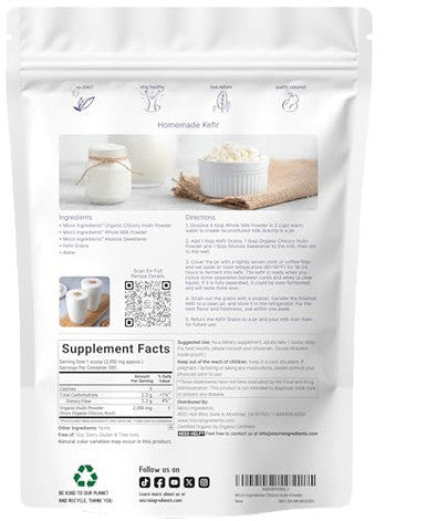 Micro Ingredients Organic Inulin Fiber Powder 2Lb Natural Prebiotic To Support Digestive & Gut Health Soluble Easily Digestible Unflavored Vegan