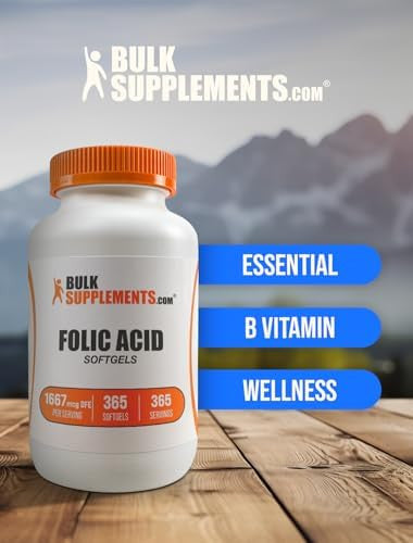 Bulksupplements.Com Folic Acid Softgels - Vitamin B9, Folic Acid Supplement, Folic Acid 1700 Mcg - Folate Supplement, Gluten Free, 1 Softgel Per Serving, 365 Count (Pack Of 1)