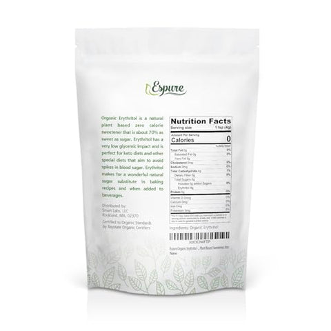 Espure Organic Erythritol - USDA Certified & 100% Pure - Zero Calorie Sugar Substitute, Plant Based Sweetener; 8oz
