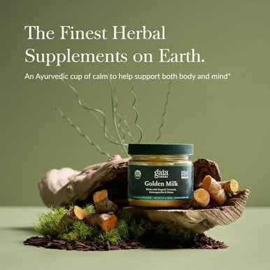 Gaia Herbs Golden Milk Supplement Powder Made With Organic Turmeric Curcumin Black Pepper Ashwagandha Dates Cardamom And Vanilla For An Ayurvedic Cup Of Natural Calm 4.3 Oz (35Day Supply)