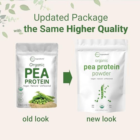 Micro Ingredients North America Grown Organic Pea Protein Powder 1Kg (2.2 Pounds) Plant-Based Vegan Protein Meatless Protein Supplement Natural Branched Chain Amino Acids Non-Gmo Soy Free