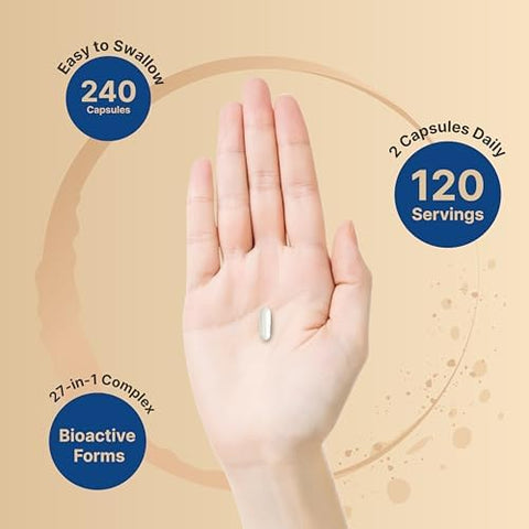 Methylated Multivitamin for Men and Women 240 Capsules 27in1 Formula with Vitamins B Complex C D3 K2 NAD NAC CoQ10 Resveratrol Magnesium Zinc and More Daily Essential Vitamins