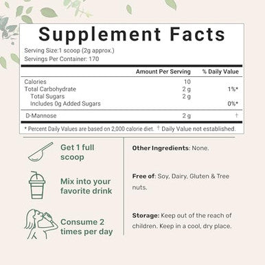 Micro Ingredients D Mannose Powder Pure Mannose Supplement Quick Water Soluble Support Urinary Tract Cleanse & Bladder Health Premium Mannose For Women And Men Vegan Friendly