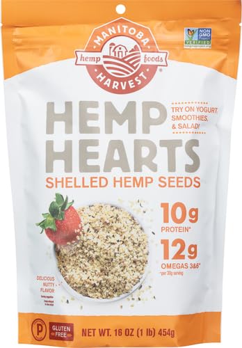 Manitoba Harvest Hemp Hearts Raw Shelled Hemp Seeds, 1lb; with 10g Protein & 12g Omegas per Serving, Non-GMO, Gluten Free - Packaging May Vary (Pack of 2)
