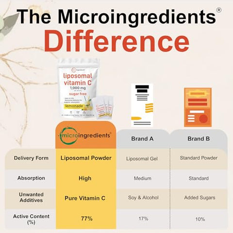 Micro Ingredients 1000Mg Vitamin C Powder For Daily Use Liposomal Fat-Soluble Form For Better Absorption Sugar-Free Lemonade Drink Mix 40 Travel Packets Fast-Dissolving