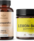 Herbamama Ashwagandha And Lemon Balm Kit - Bundle Of 1500Mg Ashwagandha Root Capsules & 1500Mg Lemon Balm Gummies - Vegan Non-Gmo Gelatin- - 2 Pack