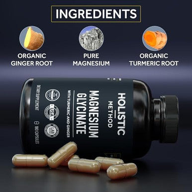 Magnesium Glycinate Capsules With Organic Turmeric And Ginger - 180 Vegan Capsules For Relaxation, Muscle Recovery, And Immune Support ÃƒÂ¢Ã¢â€šÂ¬Ã¢â‚¬Å“ Non-Gmo And Lab-Tested