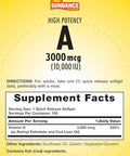 Sundance High Potency Vitamin A Softgels 3000mcg 100 Count Essential Vitamin NonGMO and Gluten Free Supplement
