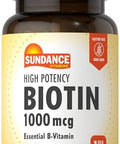 Sundance High Potency Biotin 1000 Mcg Supplement Essential B Vitamin Tablets Vegetarian Nongmo & Gluten