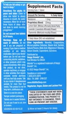 MidNite Sleep Cycle Support Back to Sleep Low Dose Melatonin and Herbal Blend Cherry Flavor 30 Quick Melt Tablets (Pack of 4)
