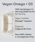 Sports Research Vegan Omega-3 With Vitamin D3 Softgels - 1020Mg Omega-3 & 5000Iu D3 Supplement - Fish Oil Alternative With Vitamin D Plant-Based Support From Algae Oil 60 Veggie Softgels For Adults